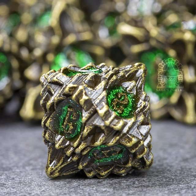 Sage's Deadly Lotus Venomous Bite Metal Polyhedral Dice Set image 3