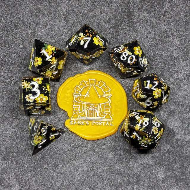 Sage's Honeybees Midnight Honey Sharp Edge Resin Dice Set image 16