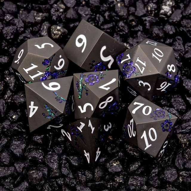 Sage's Petrified Flowers Black/Purple Metal Dice Set image 1