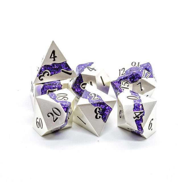 Sage's Rift Stones - Pearl Silver/Purple Metal Polyhedral Dice Set image 9