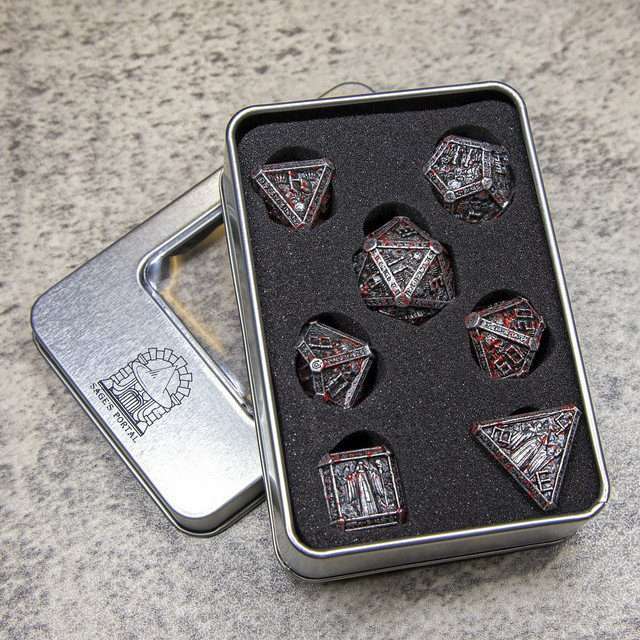 Sage's Lich's Phylactery Nickel/Blood Metal Polyhedral Dice Set image 10