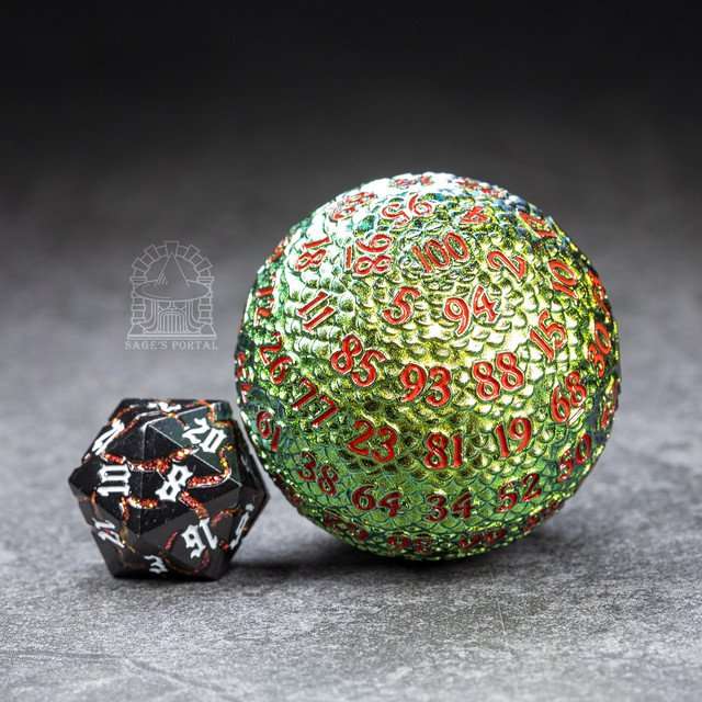 Sage’s Dragon Egg Green/Yellow d100 Metal Dice image 6