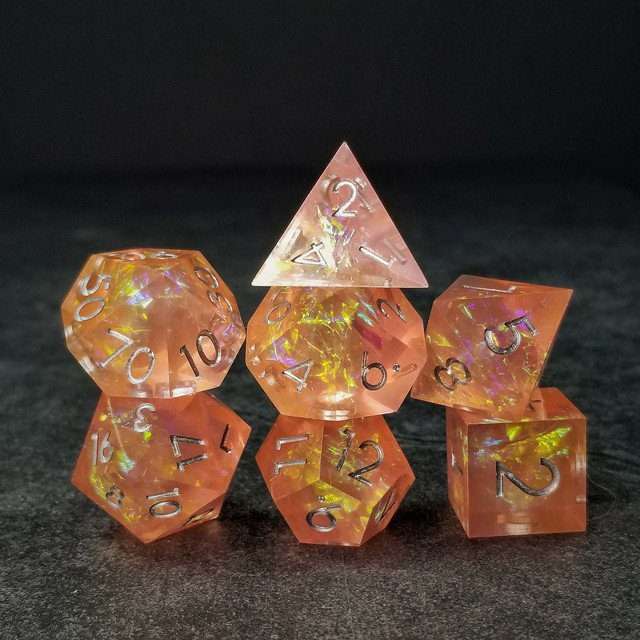 Sage's Enchanted Crystals Pink/Peach Silver Ink Sharp Edge Resin Dice Set image 27