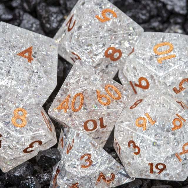 Sage's Kaleidoscopes Ice White Cracked Glass Gloss Finish Polyhedral Dice Set image 0