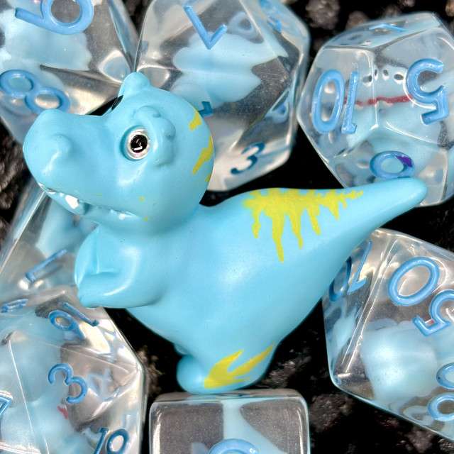 Sage's Blue T-Rex Familiar Resin Polyhedral Dice Set + Toy image 7
