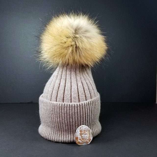 Sage’s Cap – Mocha Wool Beanie with Raccoon Pompom image 16