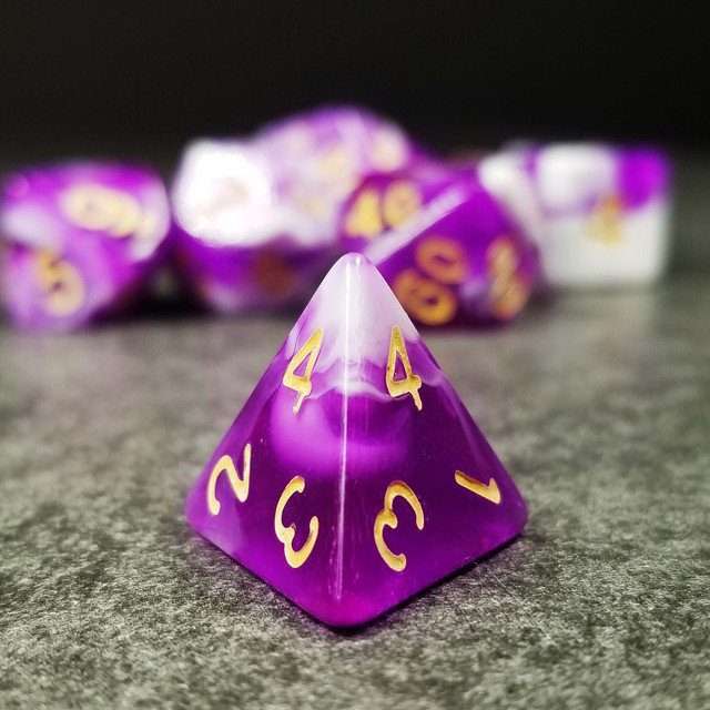 Sage's Stones - Purple/White Gold Ink Acrylic Polyhedral Dice Set image 12