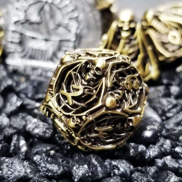 Sage's Macabre Bone Trinket Bronze Hollow Metal Polyhedral Dice Set image 2