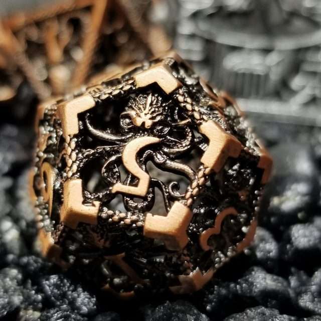 Sage's Cthulhu Shugnahothh Bronze Hollow Metal Polyhedral Dice Set image 6