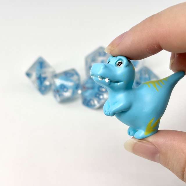 Sage's Blue T-Rex Familiar Resin Polyhedral Dice Set + Toy image 4