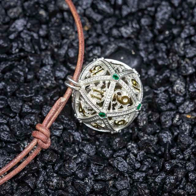 Sage’s Tiny Treasures Winter Pine Draconic Cage Necklace with Miniature Dice Set image 3