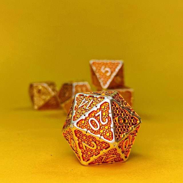 Sage's Hounds - Vintage Yellow with Silver Metal Polyhedral Dice Set image 23
