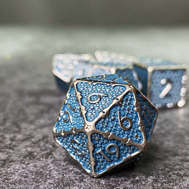 Sage's Hounds - Vintage Blue with Nickel Silver Metal Polyhedral Dice Set image 11