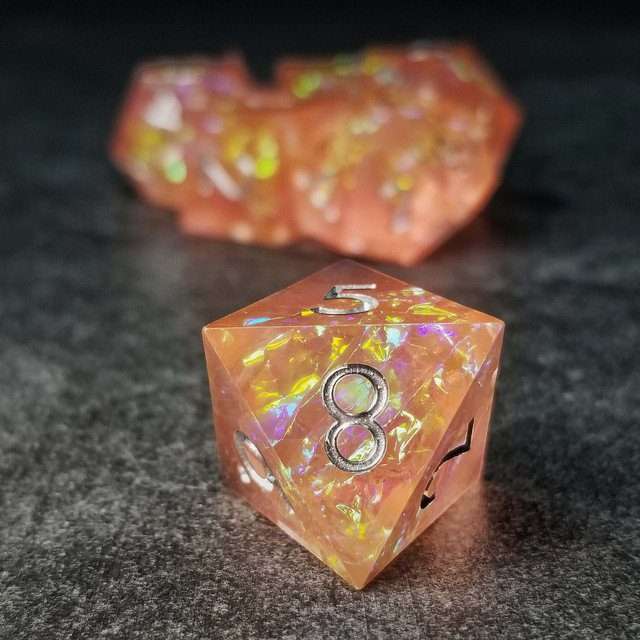 Sage's Enchanted Crystals Pink/Peach Silver Ink Sharp Edge Resin Dice Set image 17