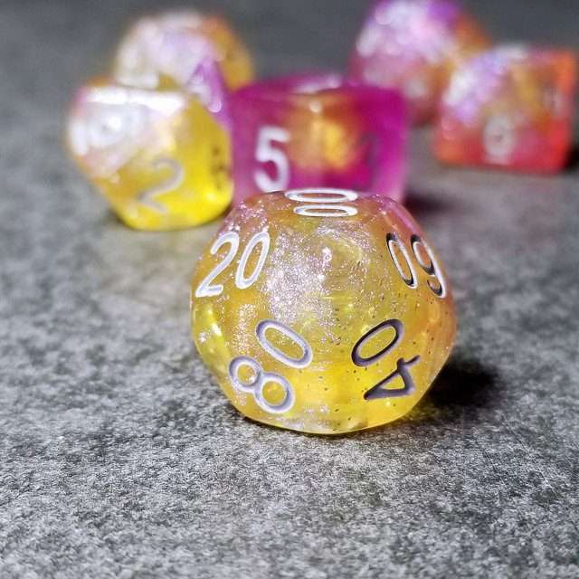 Sage's Shards - Purple/Yellow Glitter Polyhedral Dice Set image 6