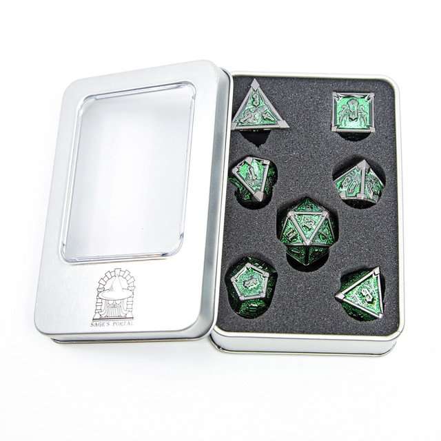 Sage's Grave Fortune Emerald Death Metal Polyhedral Dice Set image 11