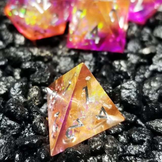 Sage's Enchanted Crystals Purple/Orange Sharp Edge Resin Dice Set image 6