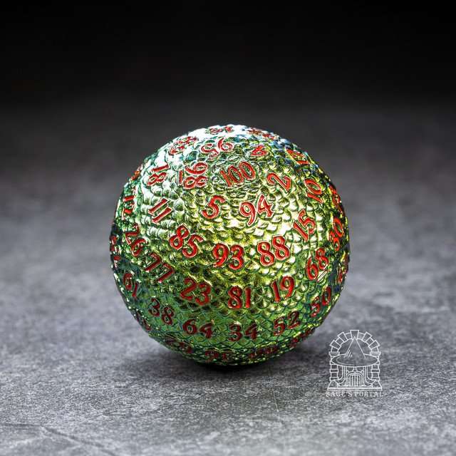 Sage’s Dragon Egg Green/Yellow d100 Metal Dice image 0