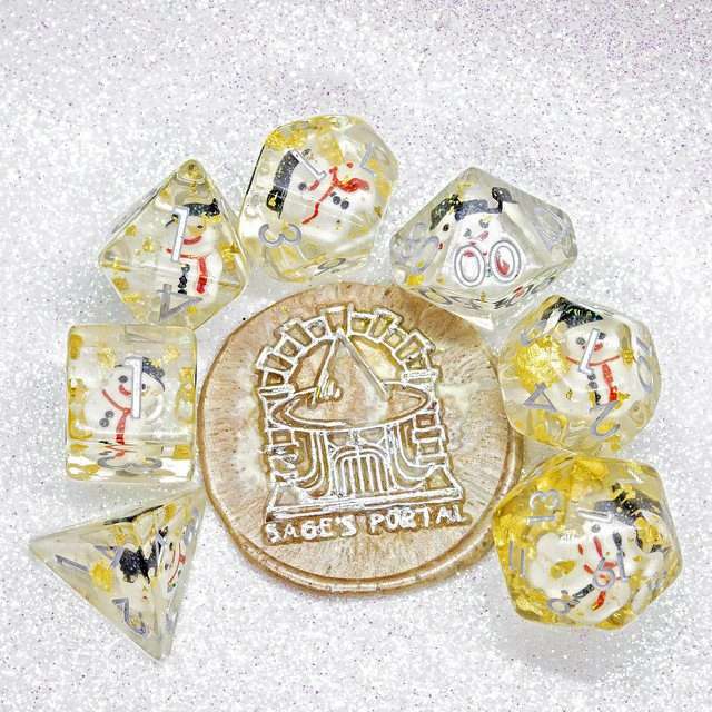 Sage's Familiars - Snowman Resin Silver Ink Polyhedral Dice Set image 8