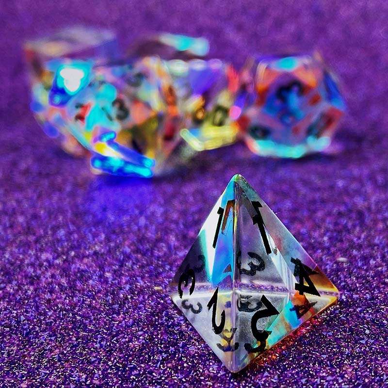 Sage's Treasures - Captured Rainbow Black Ink Dichroic Rainbow Glass Polyhedral Dice Set image 8