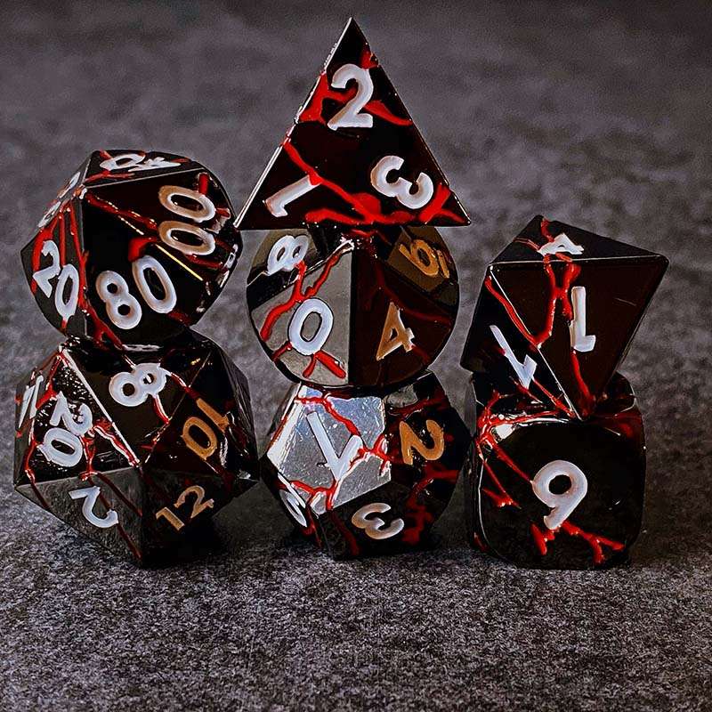 Sage's Relics of Antiquity - Dark Silver Red Metal Polyhedral Dice Set image 1