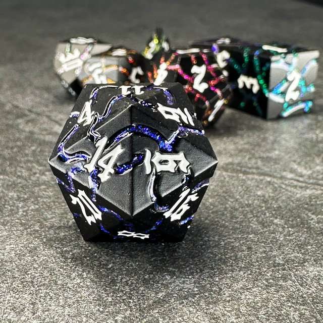 Sage's Warp Stones Matte Black Galaxy Metal Polyhedral Dice Set image 7