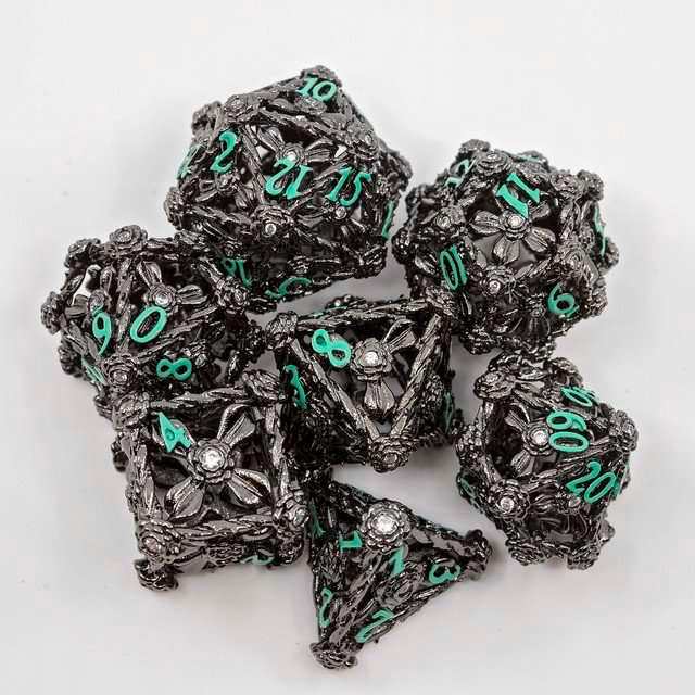 Sage's Tarnished Rose Hollow Metal Polyhedral Dice Set image 10