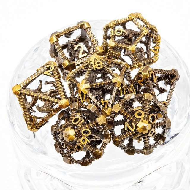 Sage's Draconic Prison Bronze Cage Hollow Metal Dice Set image 2
