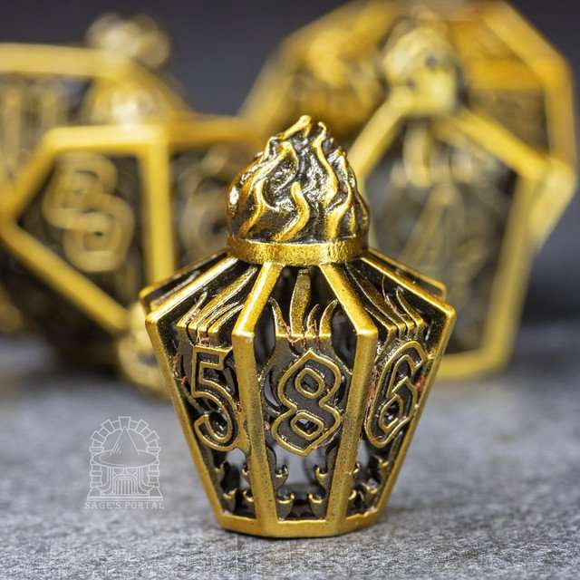 Sage’s Phoenix Lantern Hollow Metal Polyhedral Dice Set image 8