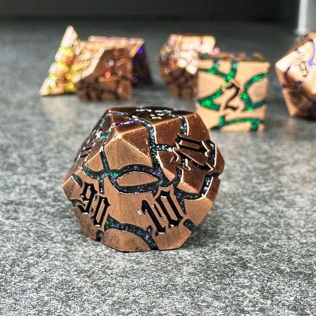 Sage's Warp Stones Copper Galaxy Metal Polyhedral Dice Set image 5