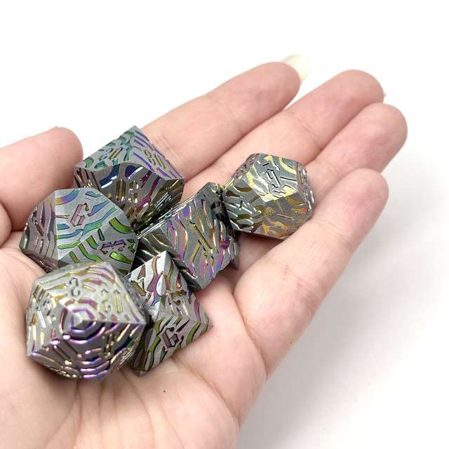 Sage's Fusion Stones Holographic Rainbow Metal Polyhedral Dice Set image 8