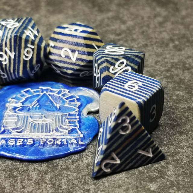 Sage’s Trees - Blue/White Technical Wood White Ink Polyhedral Dice Set image 10