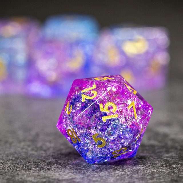 Sage's Kaleidoscopes Purple/Blue Cracked Glass Gloss Finish Polyhedral Dice Set image 1