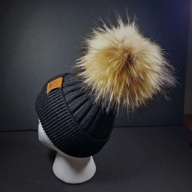 Sage's Cap - Black Wool Beanie with Raccoon Pompom image 9