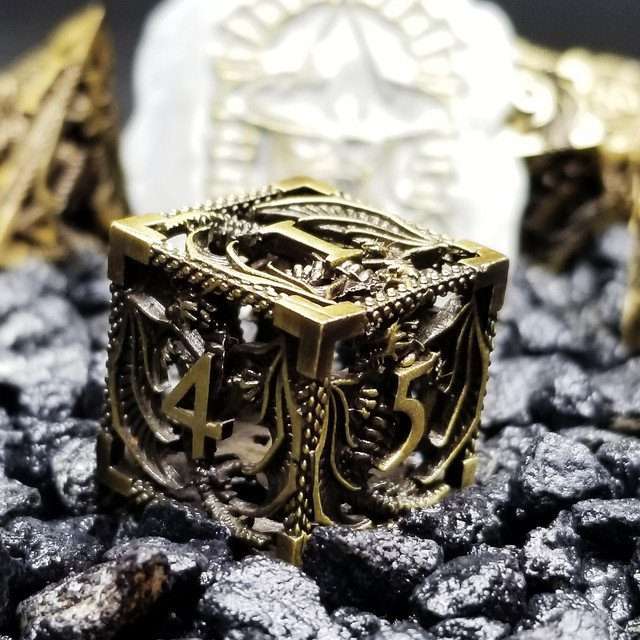 Sage’s Dragonstones Regal Dragon Bronze Hollow Metal Polyhedral Dice Set image 5