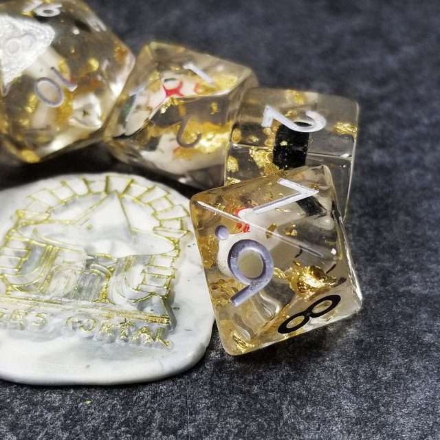 Sage's Familiars - Snowman Resin Silver Ink Polyhedral Dice Set image 32