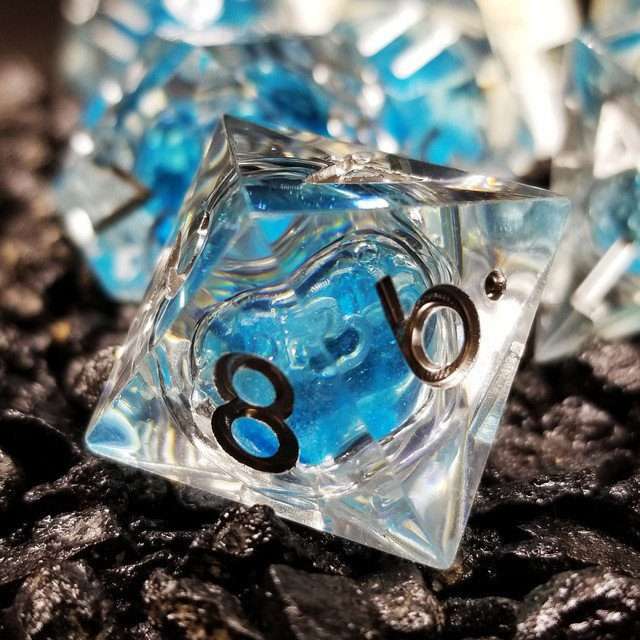 Sage's Sky Souls - Sky Blue Liquid Core Sharp Edge Resin Dice Set image 5