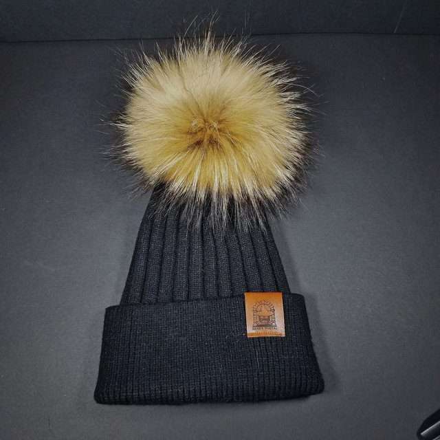 Sage's Cap - Black Wool Beanie with Raccoon Pompom image 4