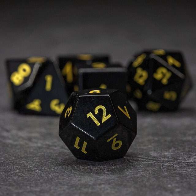 Sage's Treasures - Obsidian Gloss Finish Gold Ink Polyhedral Dice Set image 2