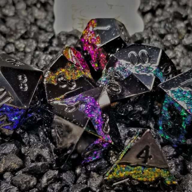 Sage's Rift Stones - Gloss Black/Rainbow Metal Polyhedral Dice Set image 10