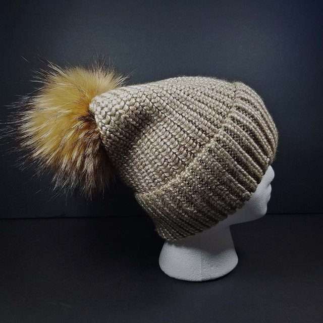 Sage’s Cap – Mocha Knit Beanie with Raccoon Pompom image 7