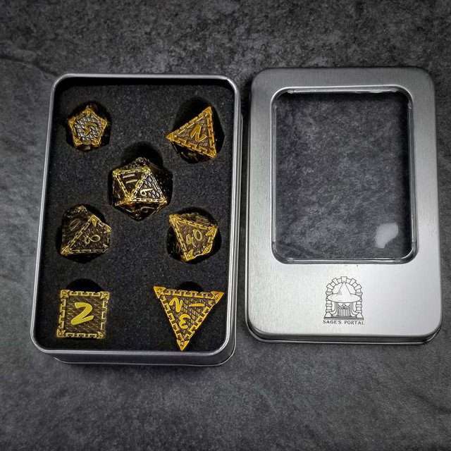 Sage's Dragonstones - Chained Drake Gold Black Metal Polyhedral Dice Set image 10