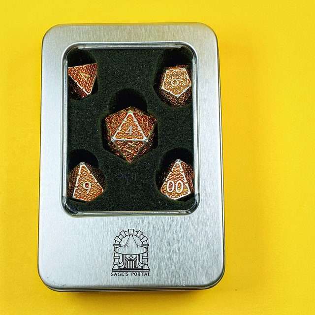 Sage's Hounds - Vintage Yellow with Silver Metal Polyhedral Dice Set image 33