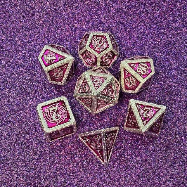 Sage's Anthems - Pearl Silver and Purple Metal Polyhedral Dice Set image 26