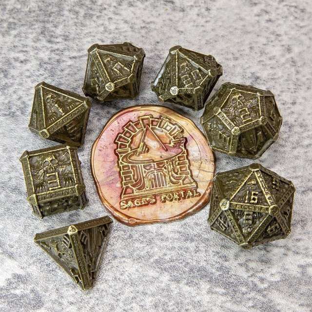 Sage's Lich's Phylactery Bronze Metal Polyhedral Dice Set image 8