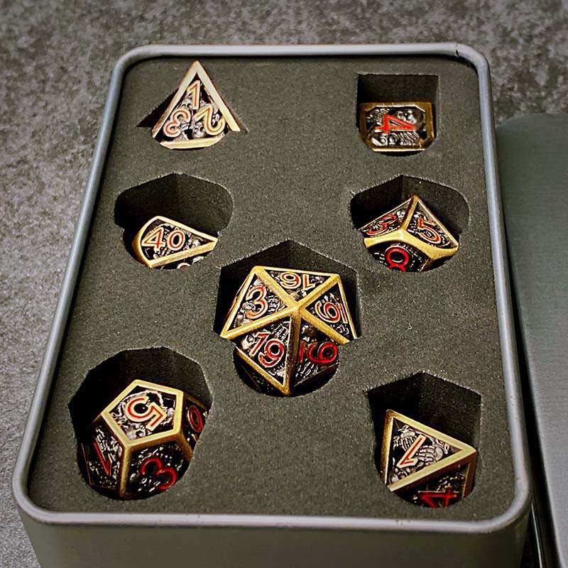 Sage's Grim's Fortunes - Bronze Red Ink Reaper Hollow Metal Polyhedral Dice Set image 10