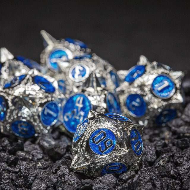 Sage's Enchanted Morningstars - Silver/Blue Metal Polyhedral Dice Set image 0