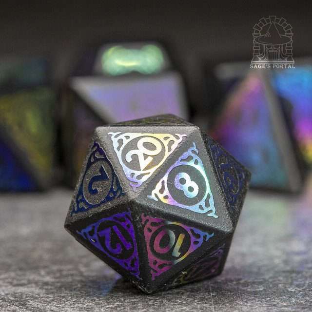 Sage's Glyphed Matte Black Gemstone Polyhedral Dice Set image 1