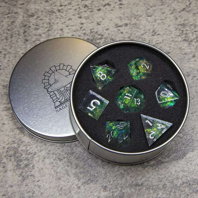 Sage's Enchanted Crystals Grey/Green Sharp Edge Resin Dice Set image 10