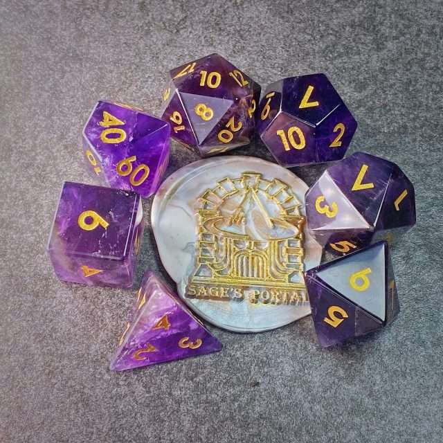 Sage's Treasures - Captured Nebula Amethyst Gemstone Polyhedral Dice Set image 0